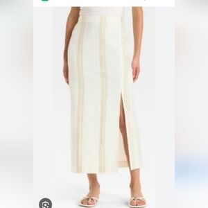 a new day Cream Midi Skirt with Yellow Stripe and Side Slit